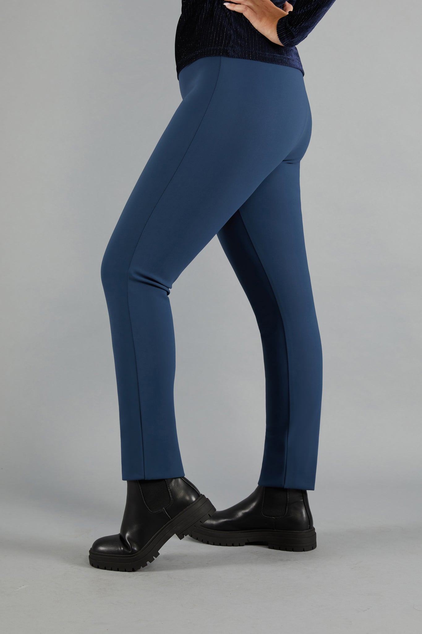 Wide Tulip Shape Trousers with Elasticated Waist in Blueberry – Olivia May